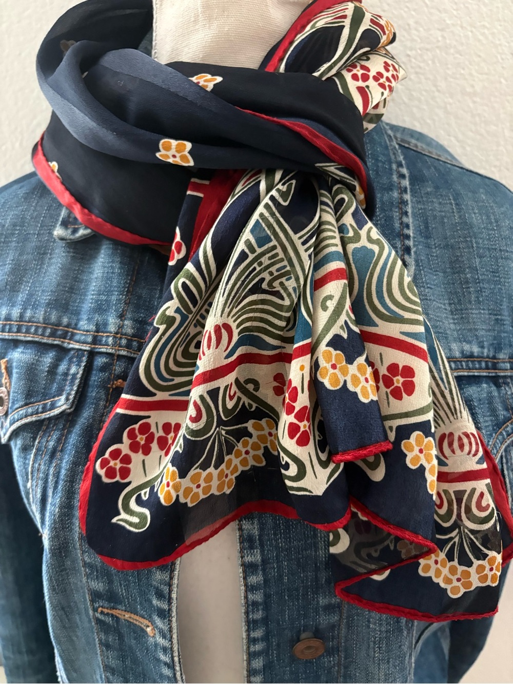Vintage Liberty of London Silk Scarf Art Nouveau Floral Oblong Scarf Italian Mad - Picture 3 of 15